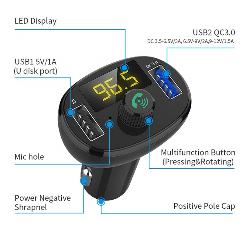 Car Bluetooth Receiver Wireless Radio Adapter Hands-Free Car Kit