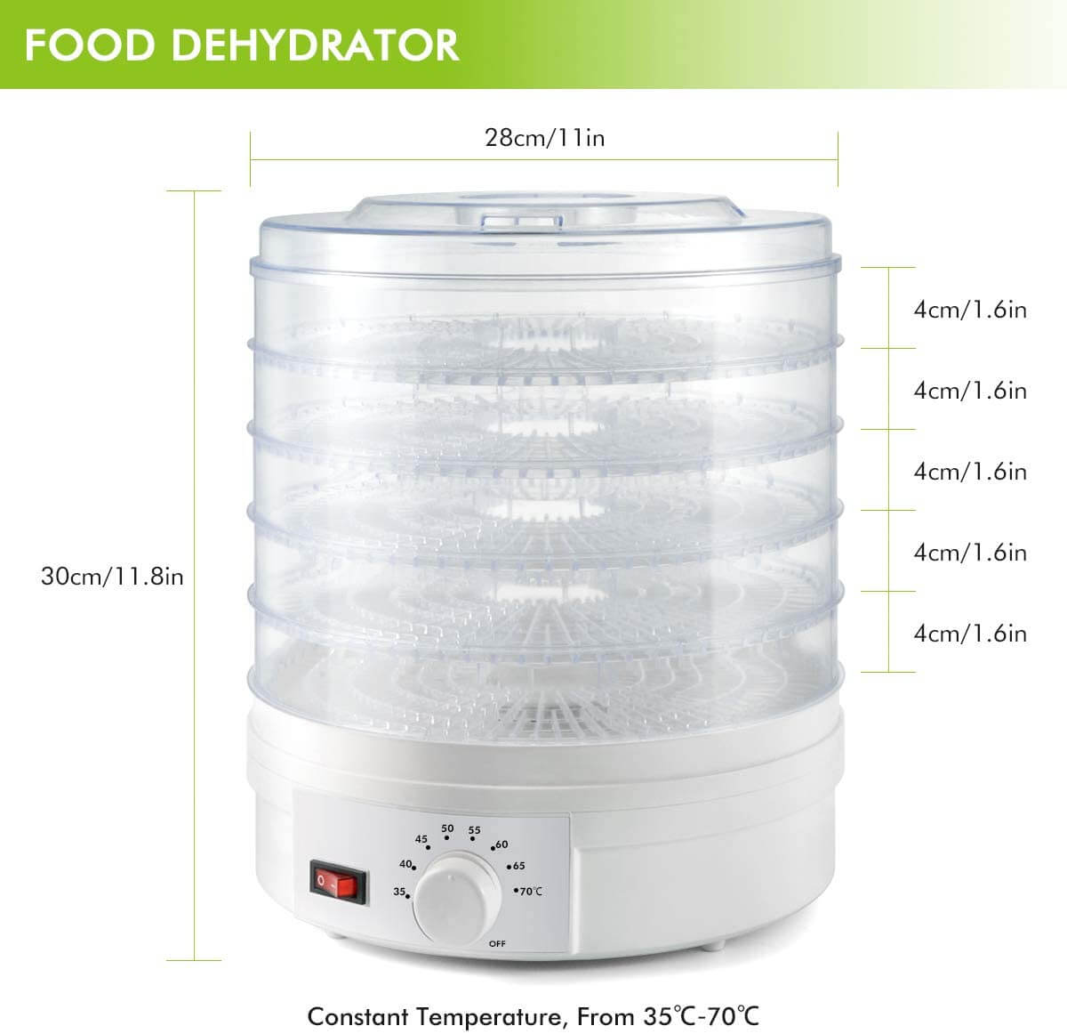 5-Layer Portable Electric Food Dehydrator Machine with Adjustable Thermostat