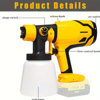 Thumbnail for Cordless High Pressure Spray Gun Paint Sprayer Fits Dewalt 18V Battery