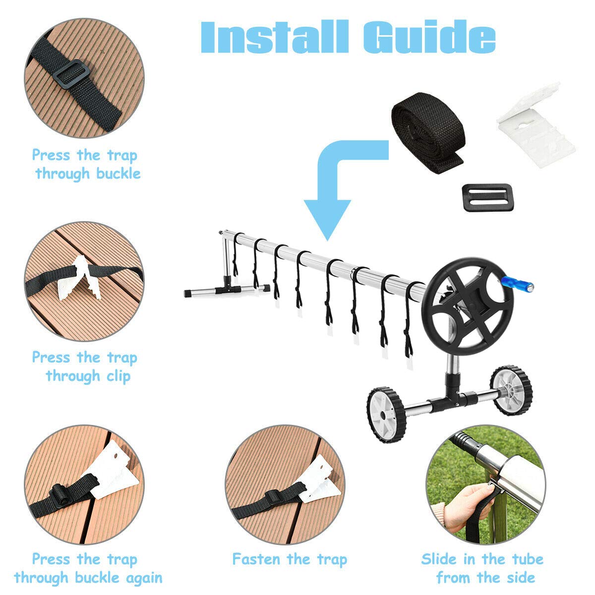 Pool Cover Roller 6.4 m Adjustable Swimming Pool Solar Blanket Reel