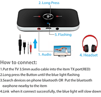Thumbnail for Bluetooth Transmitter Receiver 3.5Mm Audio Cable 2-In-1 Wireless Adapter For Headphone Speaker