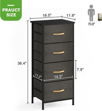 Thumbnail for Tallboy Chest of 4 Drawers Black Fabric Storage Tower Bedroom Dresser