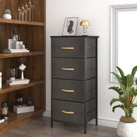 Thumbnail for Tallboy Chest of 4 Drawers Black Fabric Storage Tower Bedroom Dresser