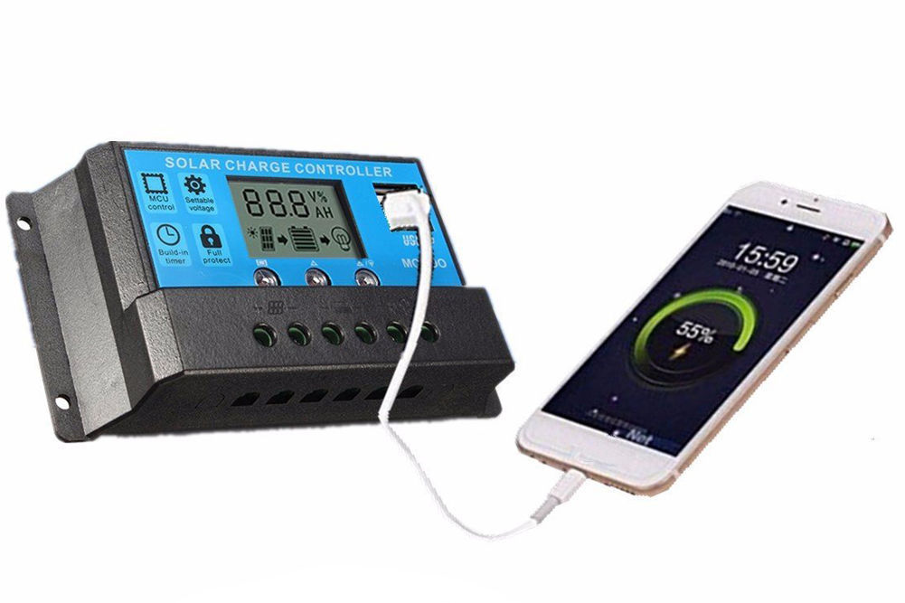 Side view of 30A solar controller showing mounting holes