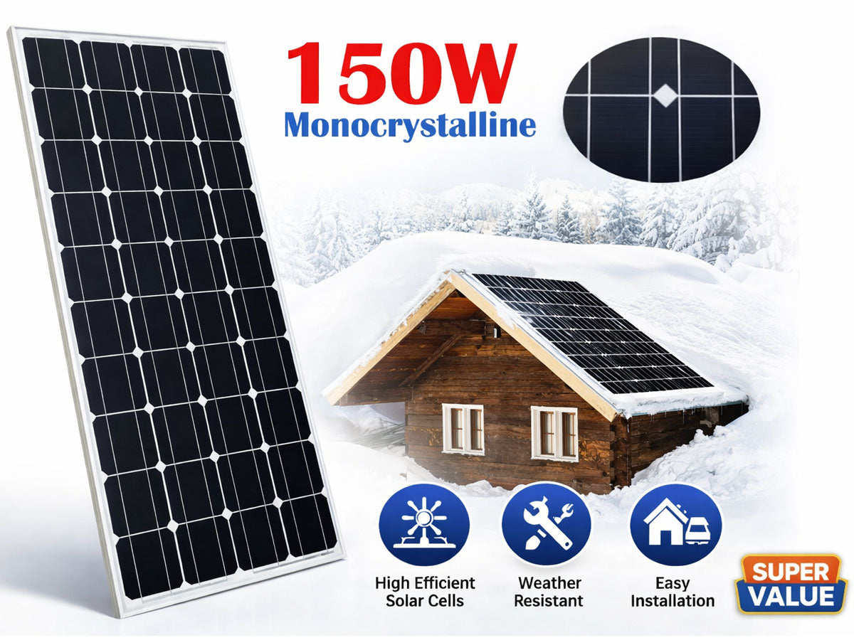 150W solar panel mounted on boat deck with clear sky