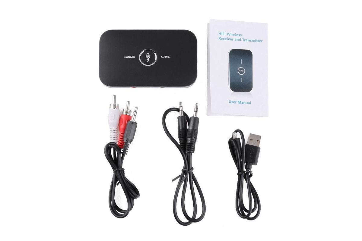 Transmitter showing included USB and AV cables