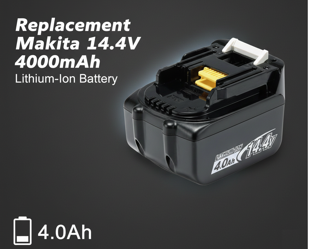 Makita battery resting on workbench