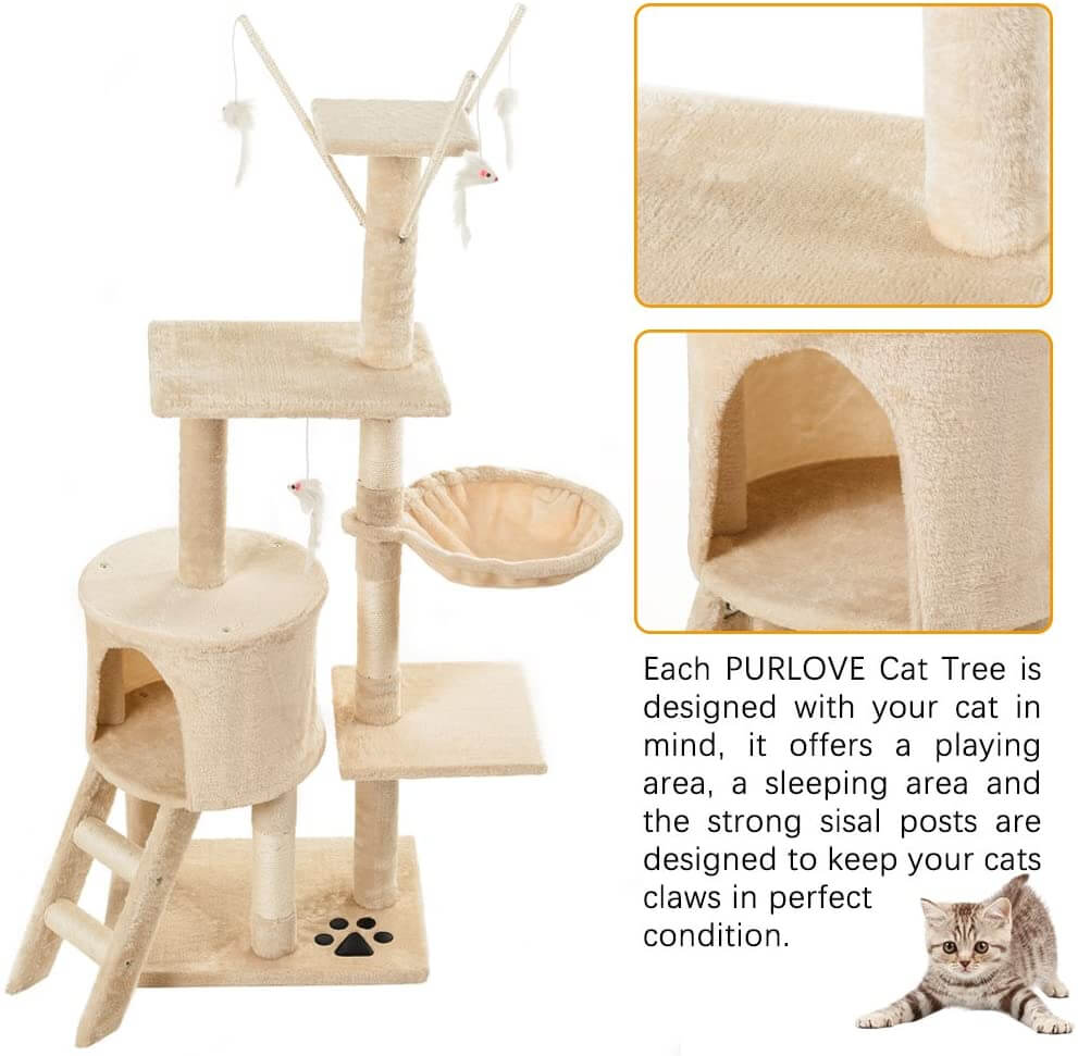 Cat Tree With Scratching Posts Perches, Basket Lounger And Ladder - The Shopsite