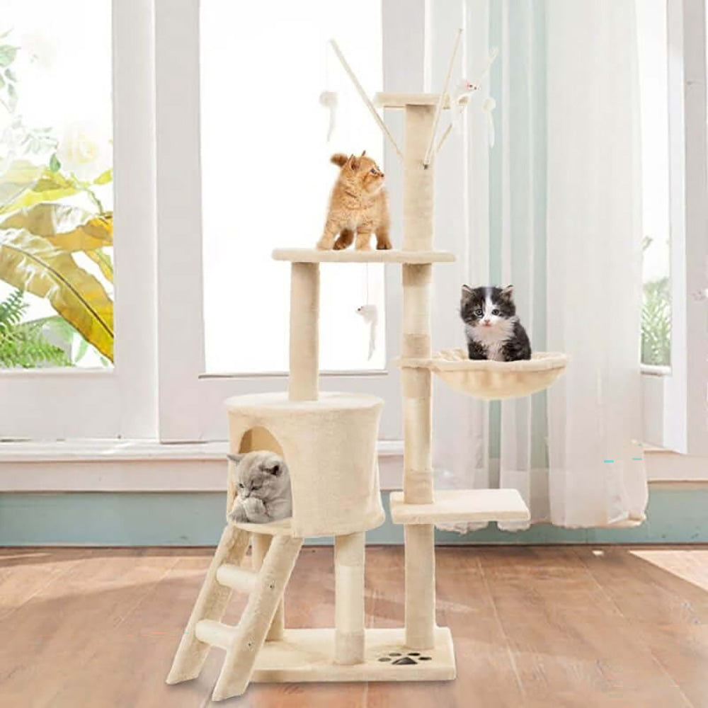 Cat tree house showing height and dimensions
