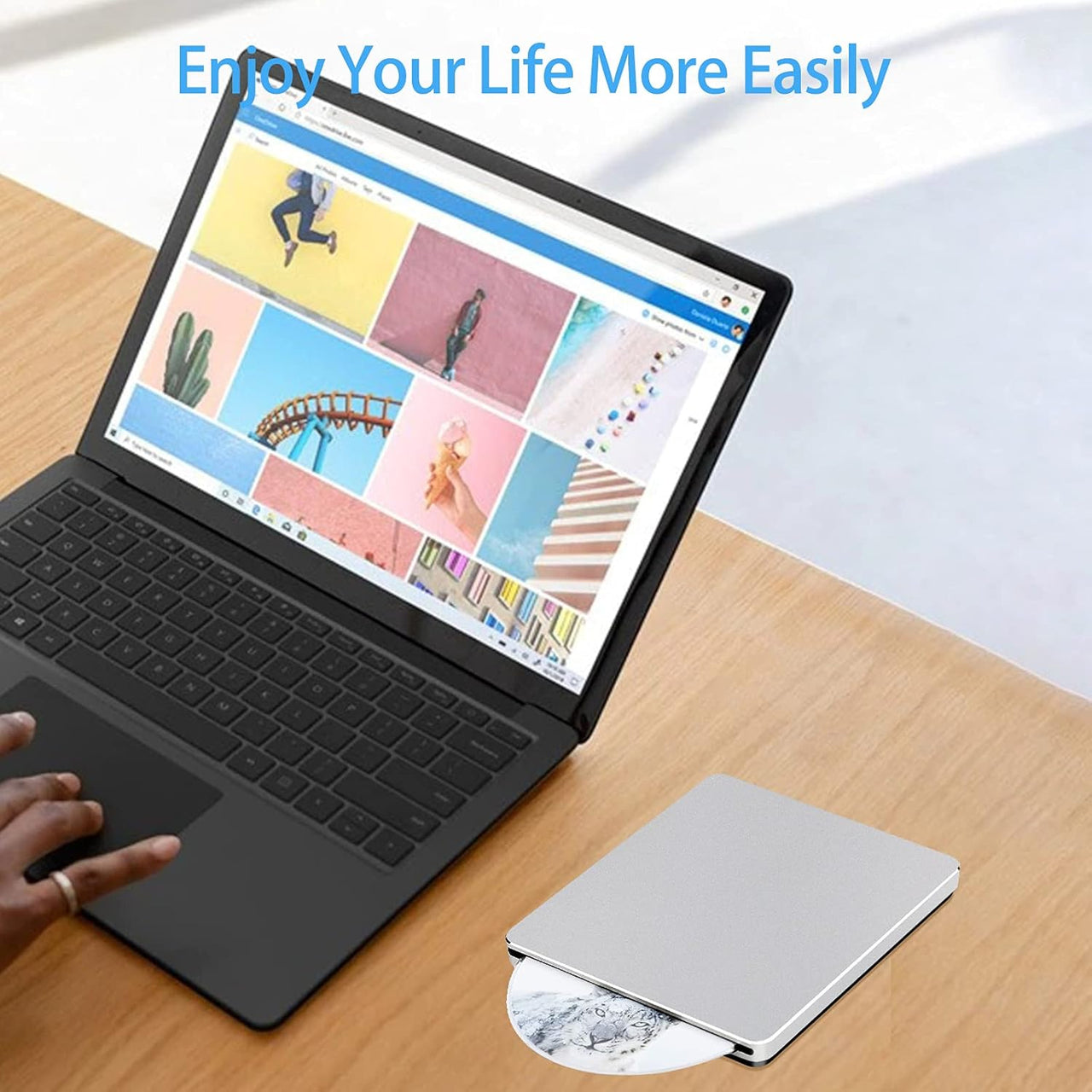 External CD DVD drive top surface