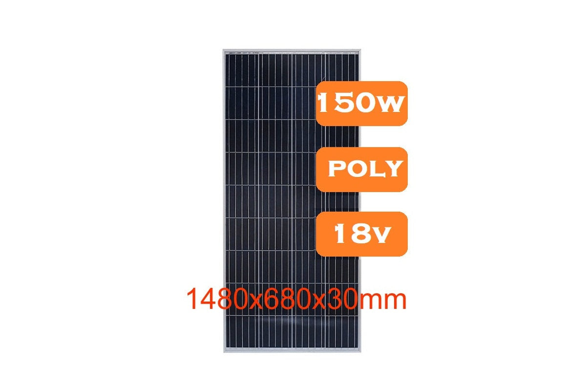 150W solar panel with label and serial number