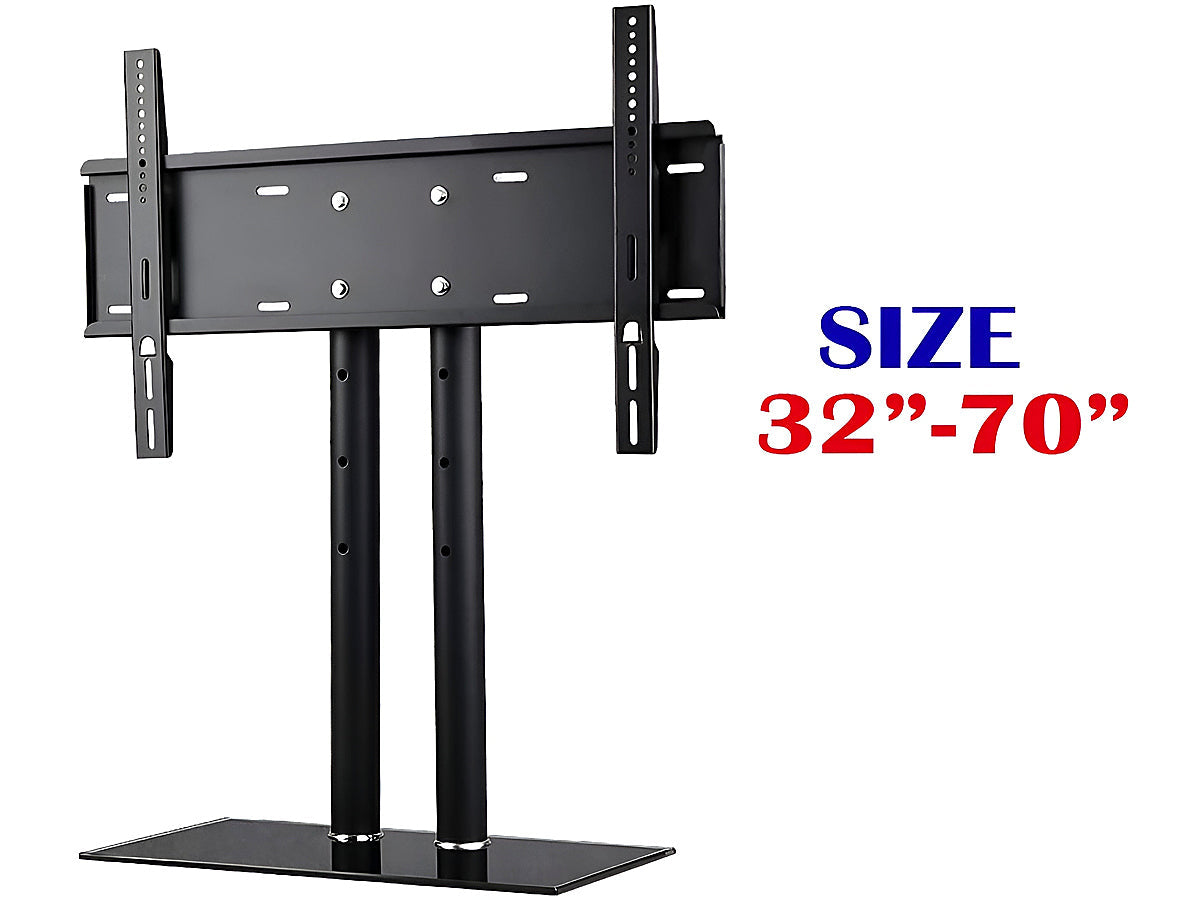 Close-up of tempered glass base on TV stand