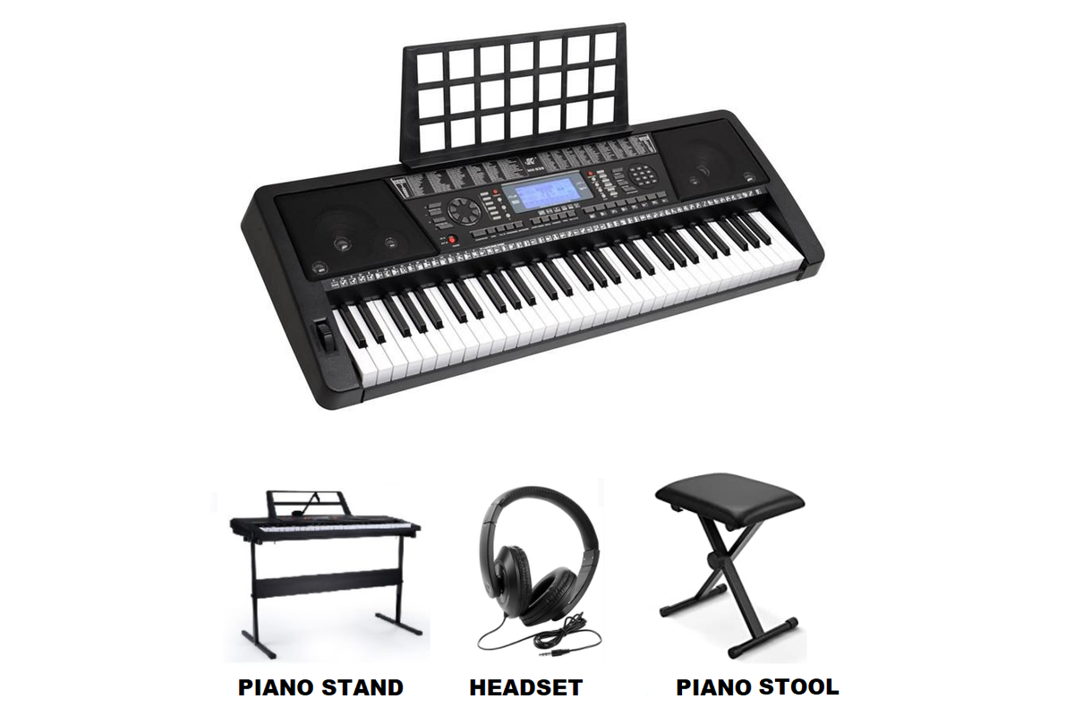Electronic piano keyboard with music stand and USB cable