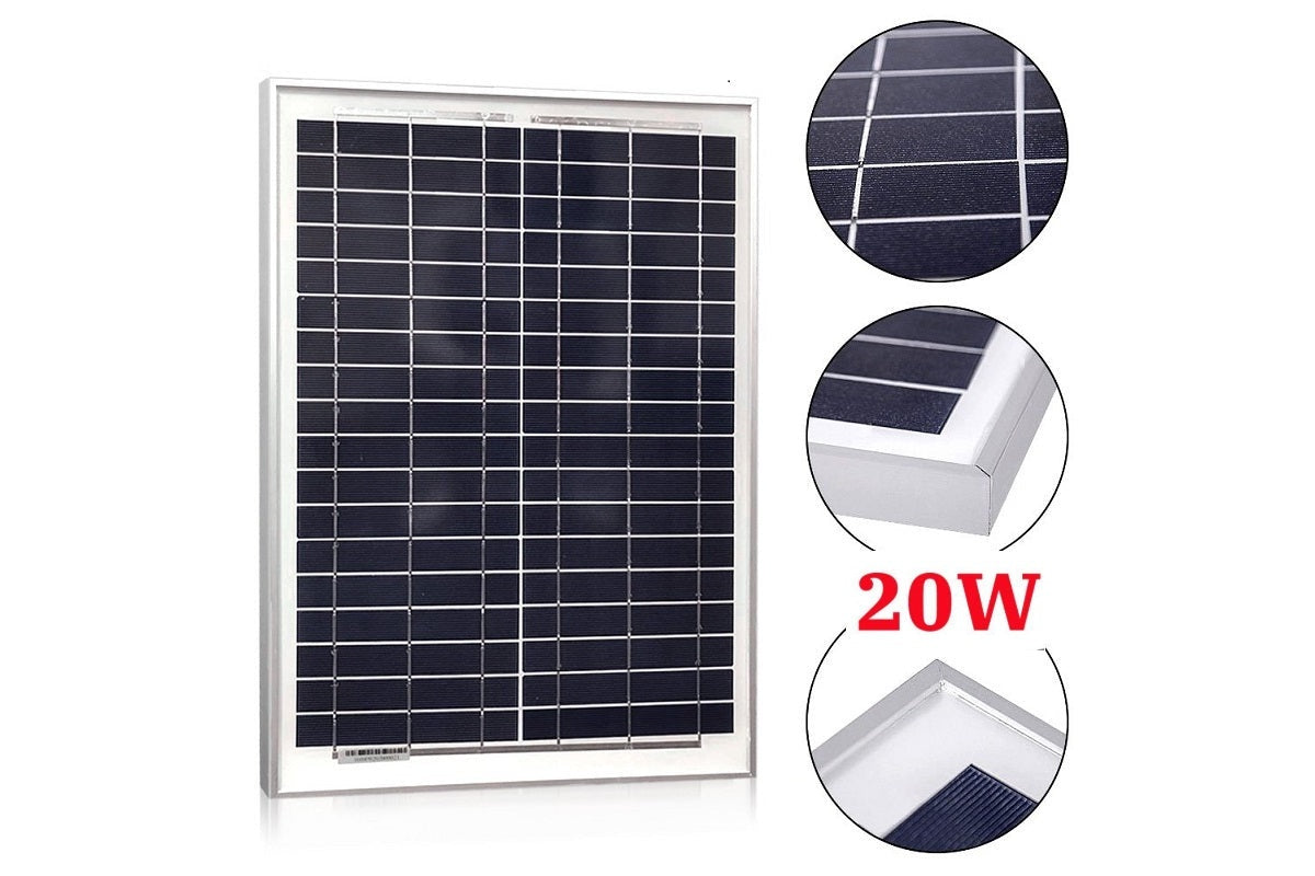 20W solar panel with label and serial number