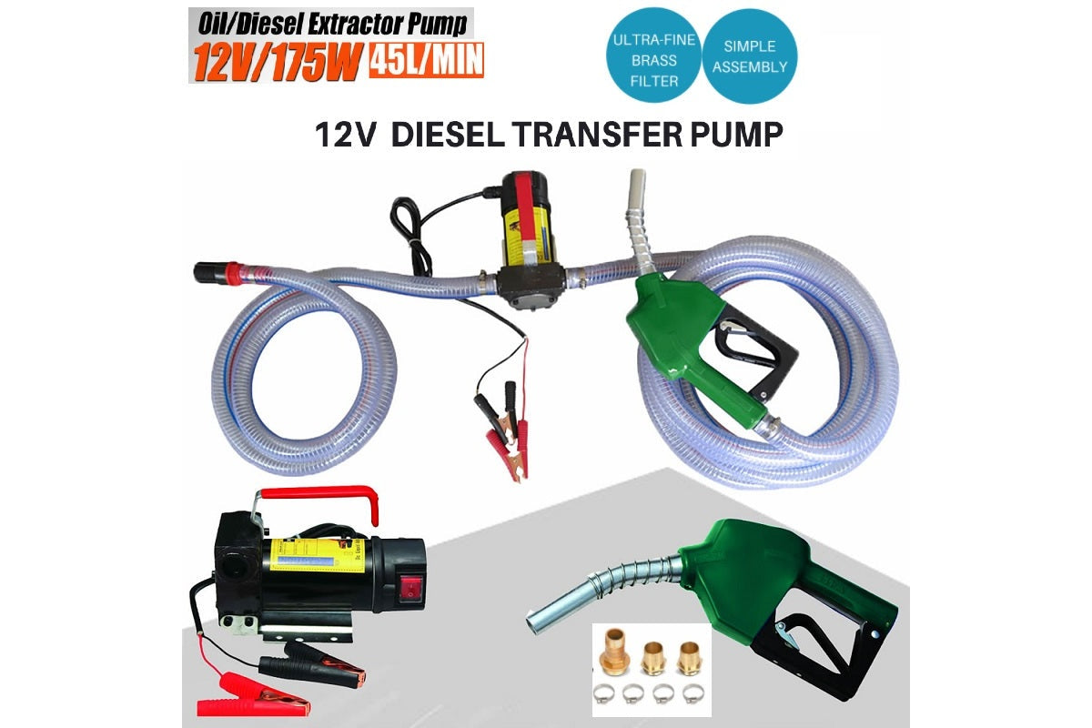 Fuel pump with inlet and outlet hoses connected