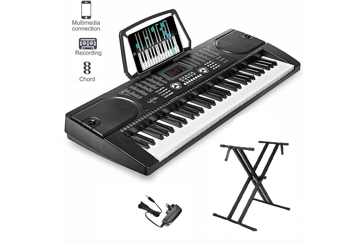Electronic keyboard piano showing black and white keys