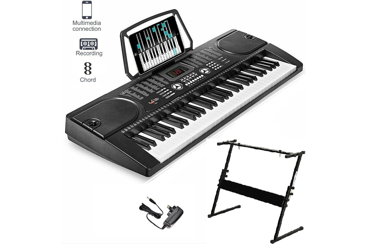 Electronic keyboard piano showing black and white keys