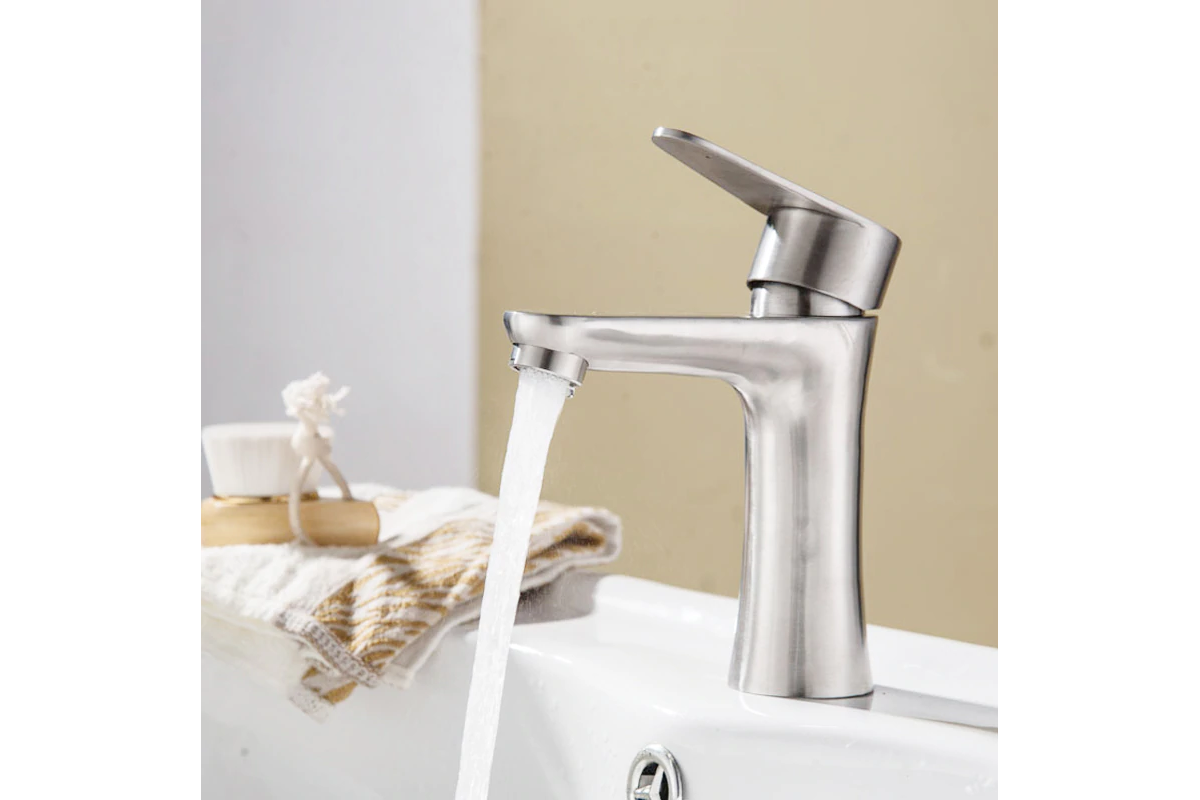 Basin mixer tap installed on bathroom basin