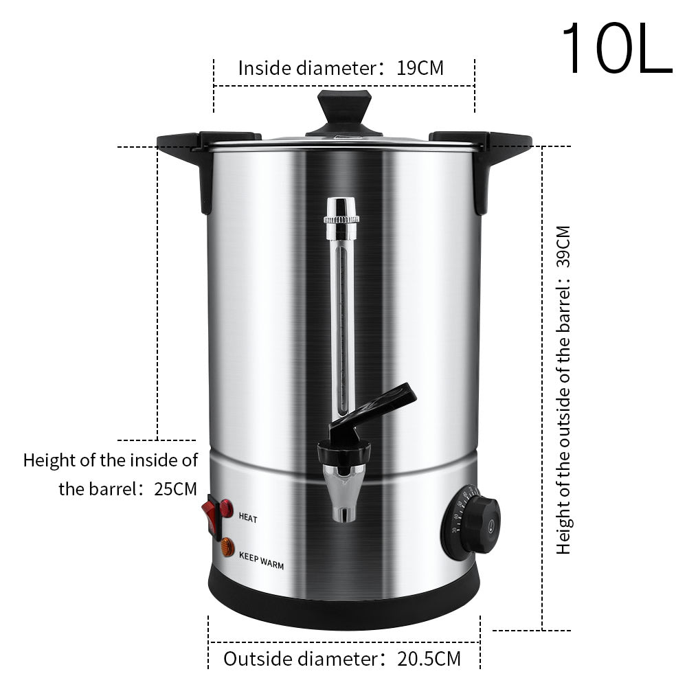 Hot water urn 10L side view showing tap and handles
