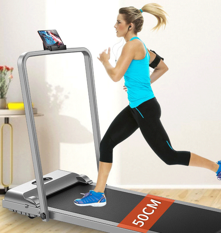 Side view of treadmill with cushioned belt