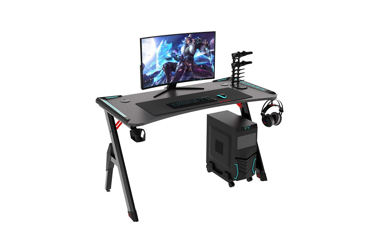 Side view of gaming desk with nylon footpads