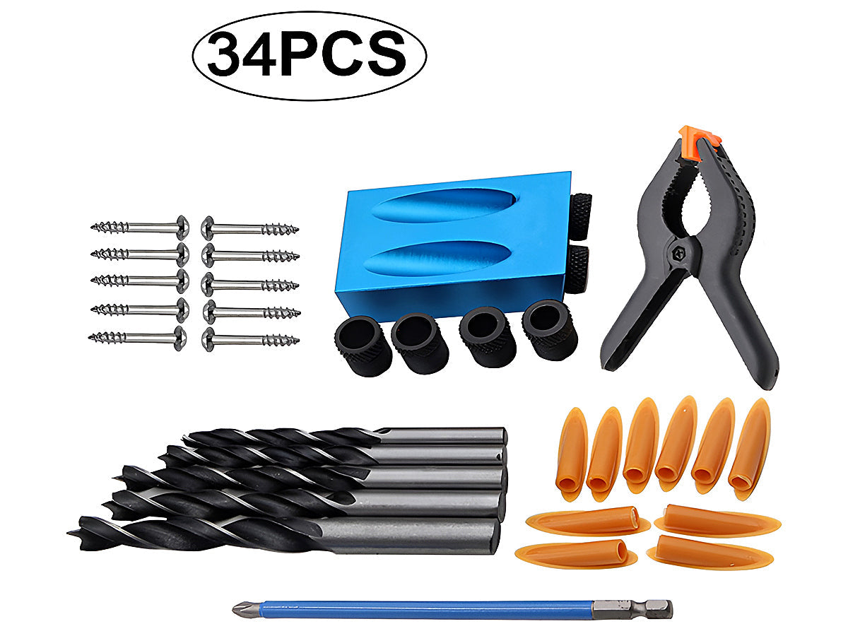 Pocket Hole Jig Kit Dowel Drill Joinery Kit 34PCS