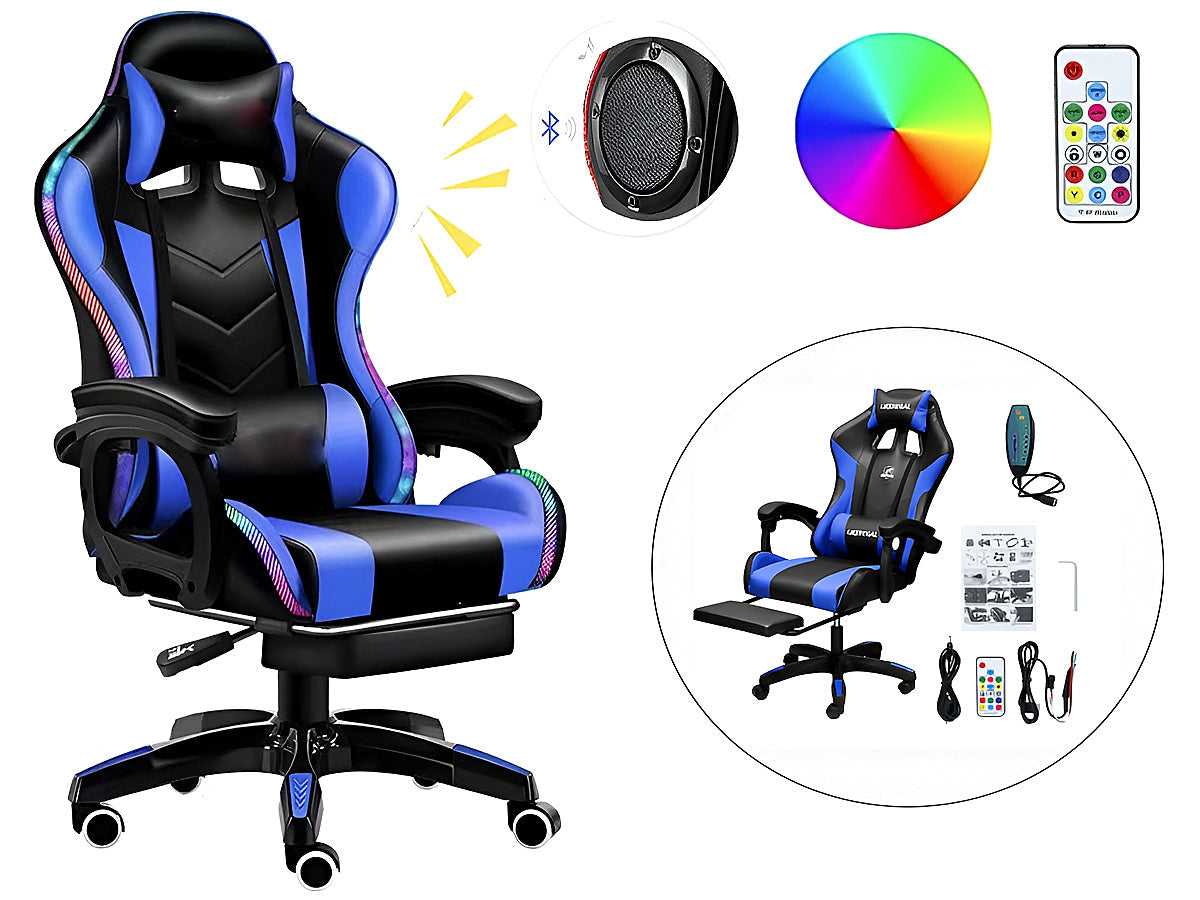 Gaming Chair Office Chair With Foot Rest Racing Chair with Speaker and Light