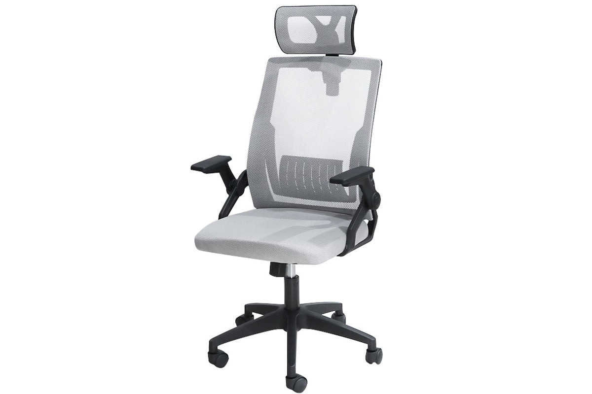 Office chair adjustable headrest close-up