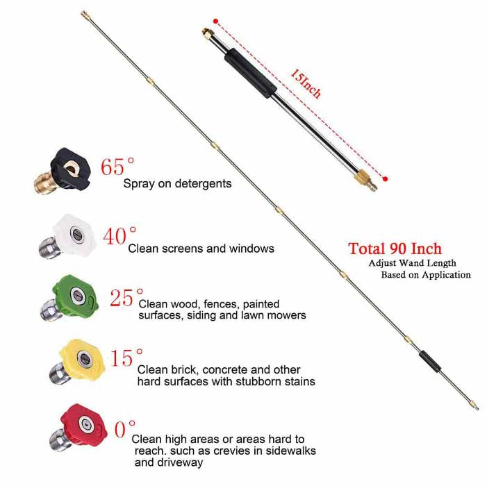 7PC 1/4 Inch High Pressure Washer Wand Extension Set