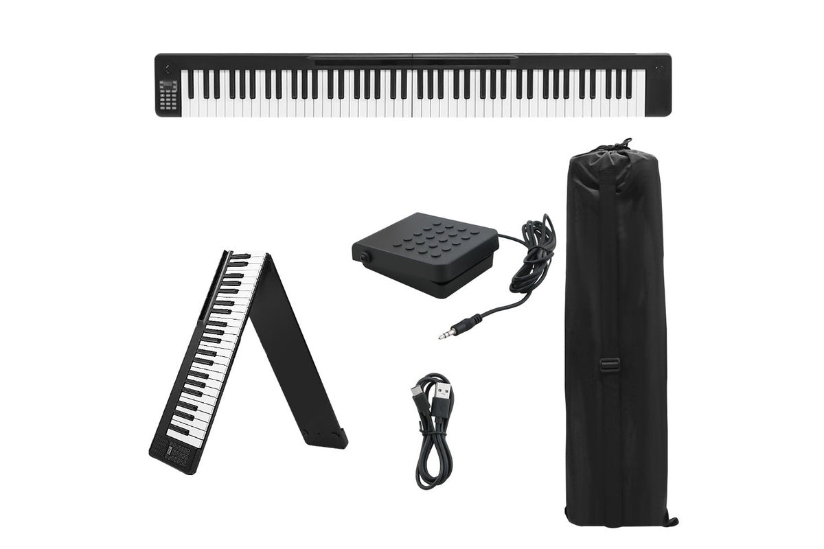 Side view showing semi-weighted keys and control panel