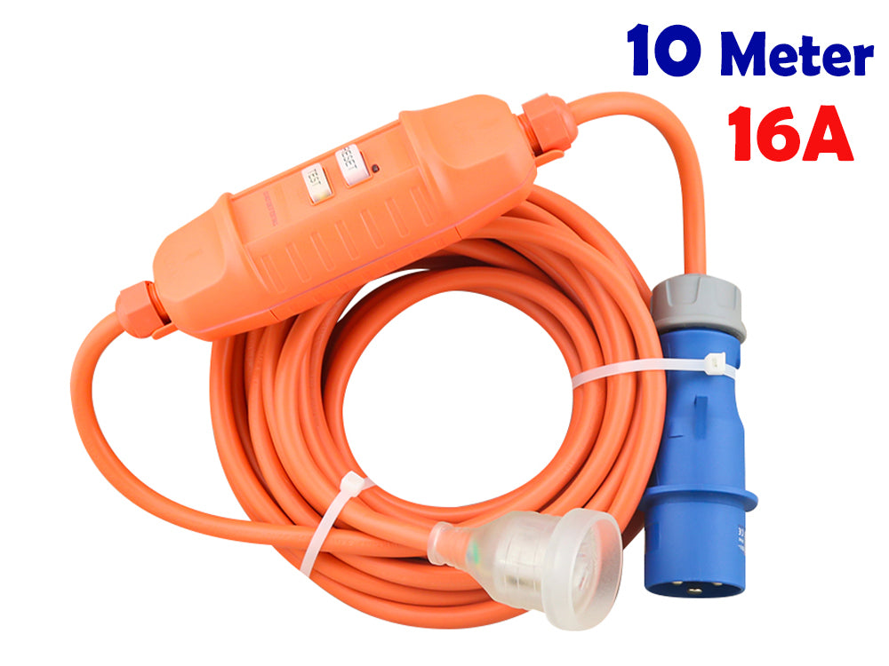 orange 16-amp camping hook-up cable with RCD