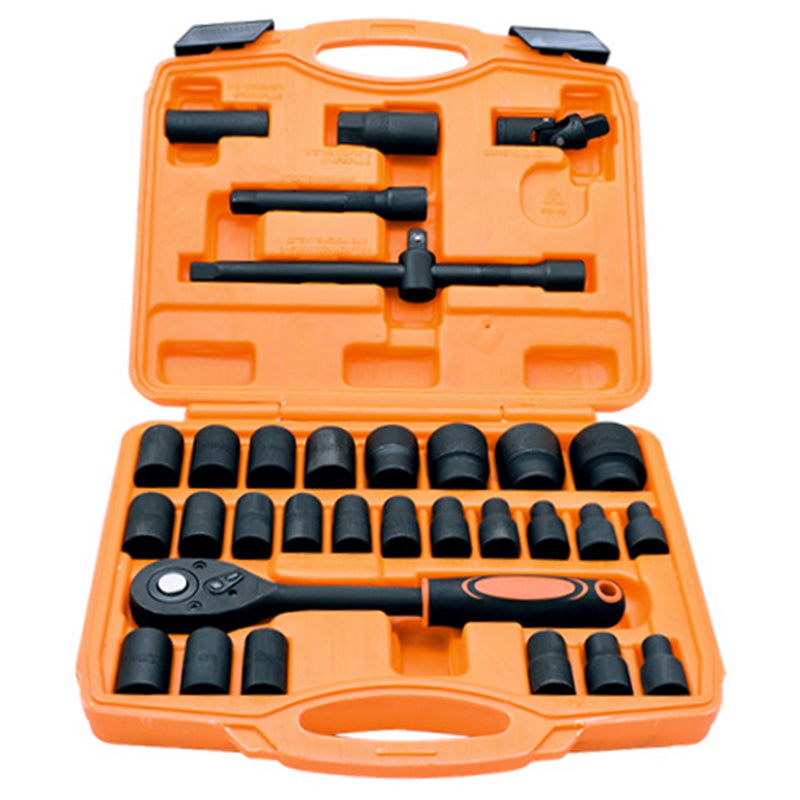 32-Piece Socket Wrench Set with Spark Plug Insert | 1/2” Ratchet & Adapter | Hex & 12-Point Sockets in Tool Case – Chrome Vanadium Steel