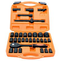 Thumbnail for 32-Piece Socket Wrench Set with Spark Plug Insert | 1/2” Ratchet & Adapter | Hex & 12-Point Sockets in Tool Case – Chrome Vanadium Steel