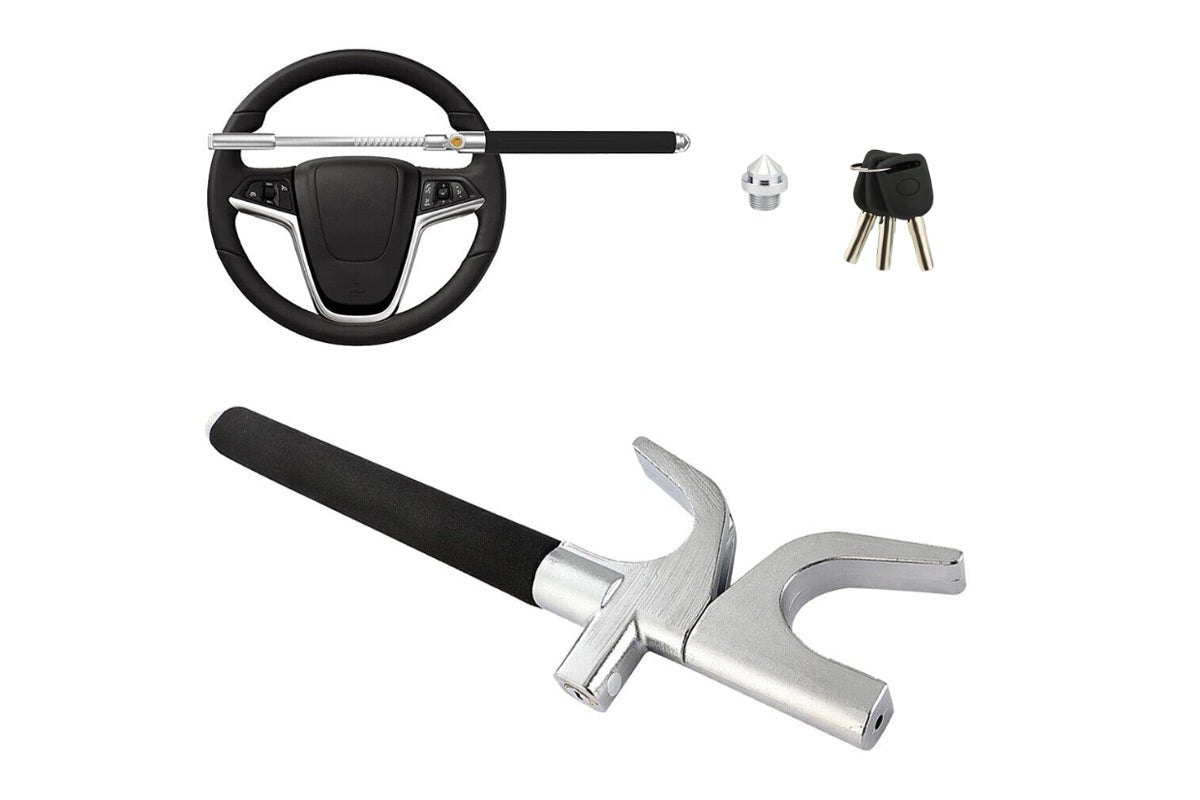 Close-up of steering wheel lock key and lock body