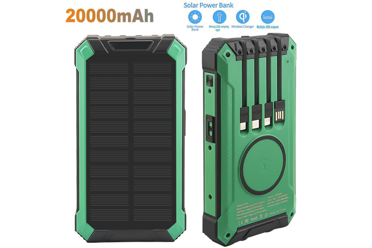 Solar charger in green and black ABS plastic case