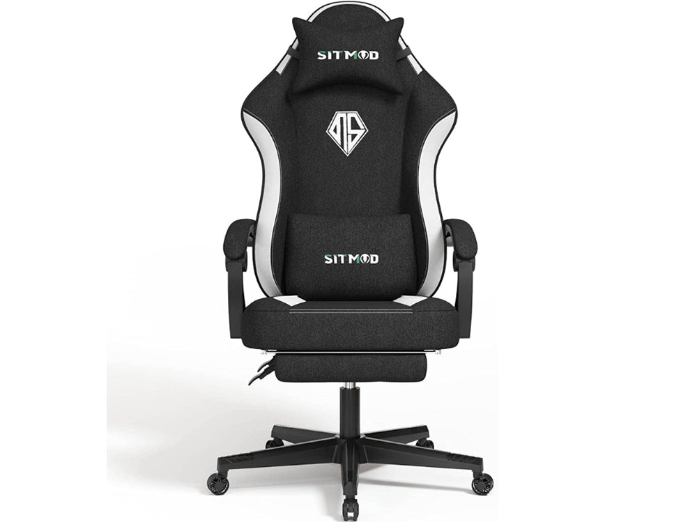 Gaming chair black and white PU leather close-up