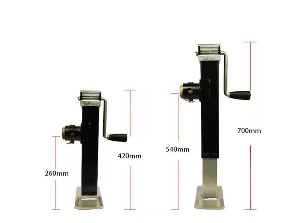 Trailer jack installed on caravan tongue for support