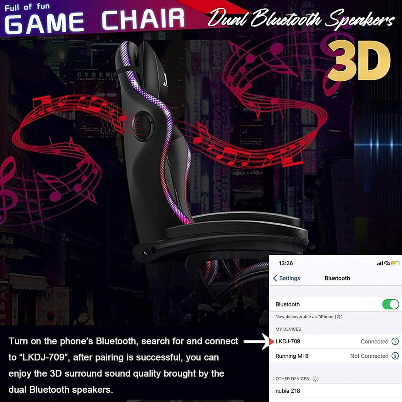 Gaming Chair With Rgb Light And Speaker