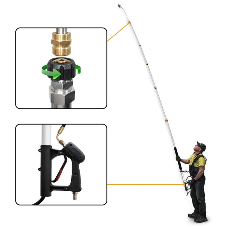 Pressure washer pole showing quick connection fitting