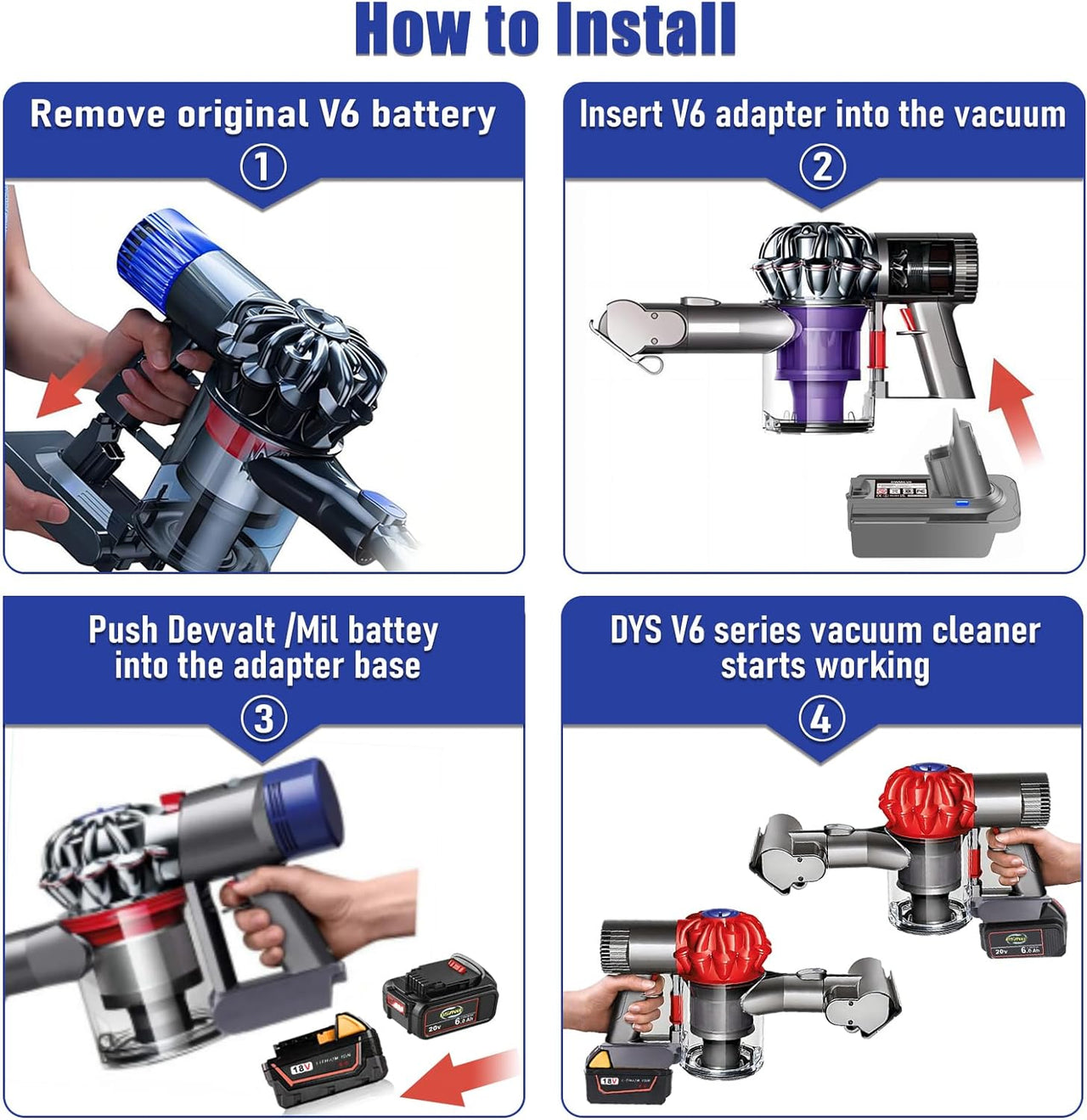 Dewalt to Dyson V6 Battery Adapter Converter