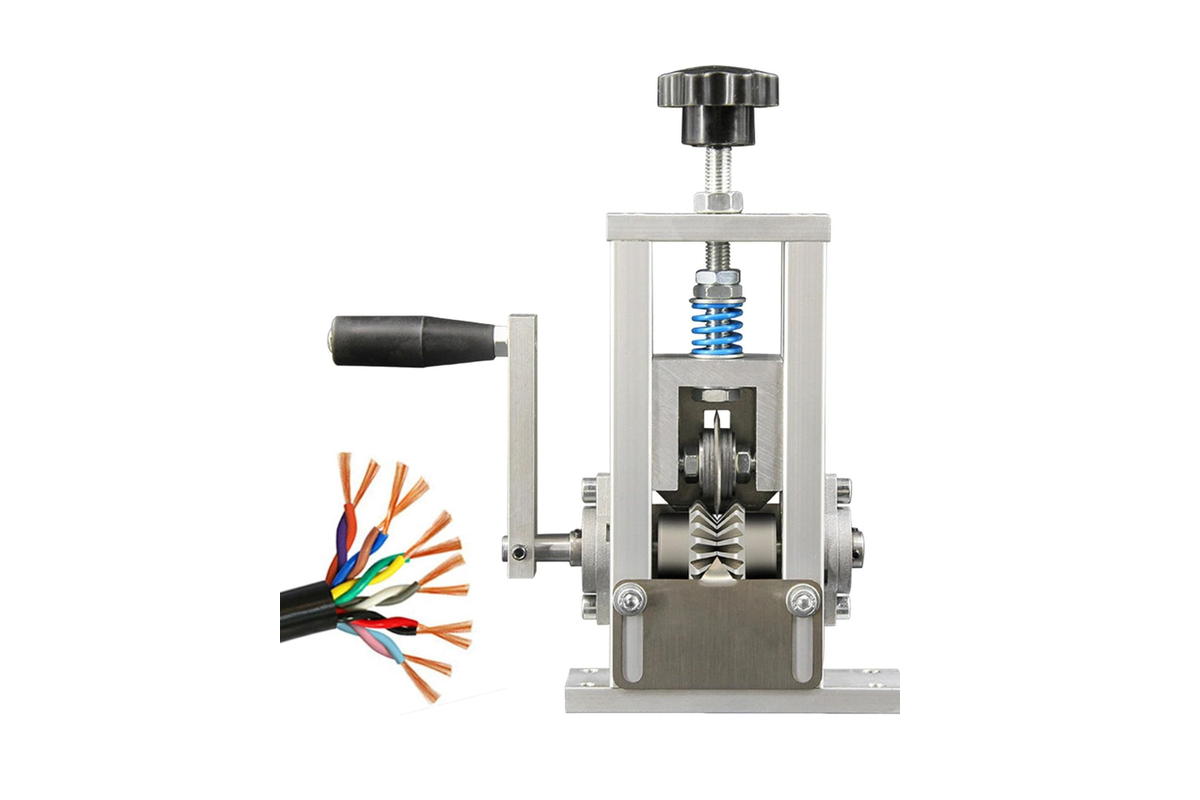 Wire stripper machine showing adjustable cutting depth