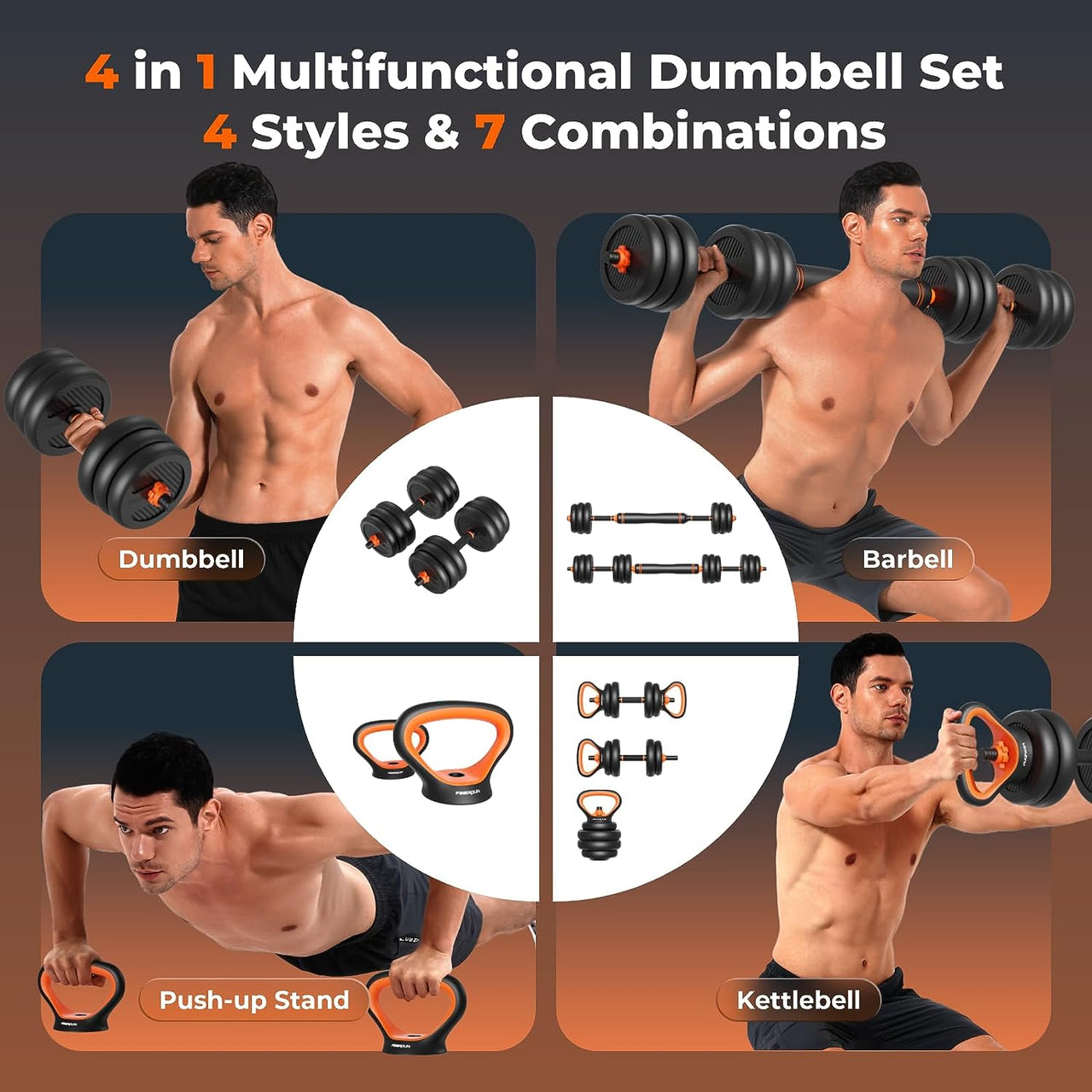 Adjustable Dumbbells Set 30KG with Barbell