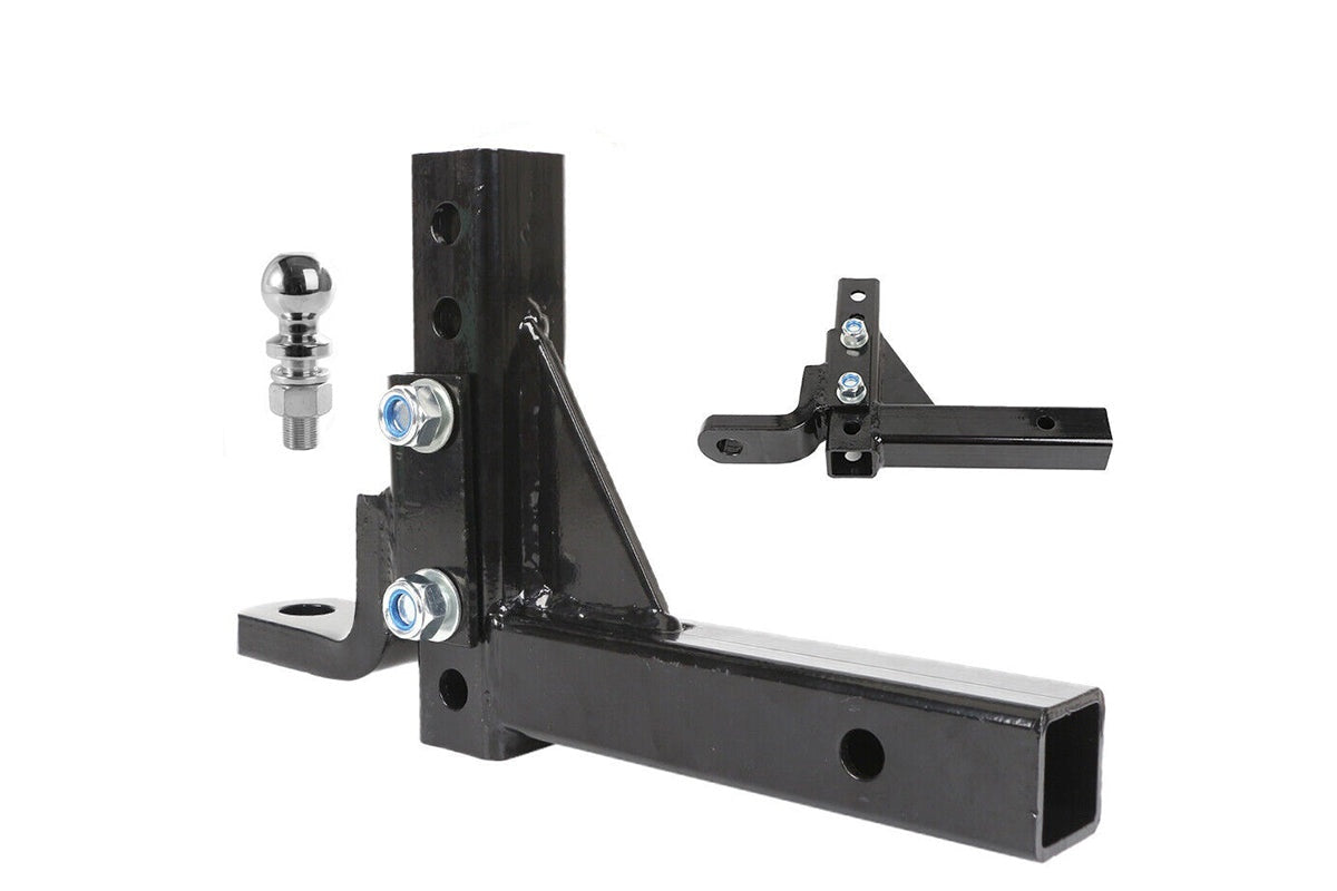 Black powder coated steel tow hitch close-up