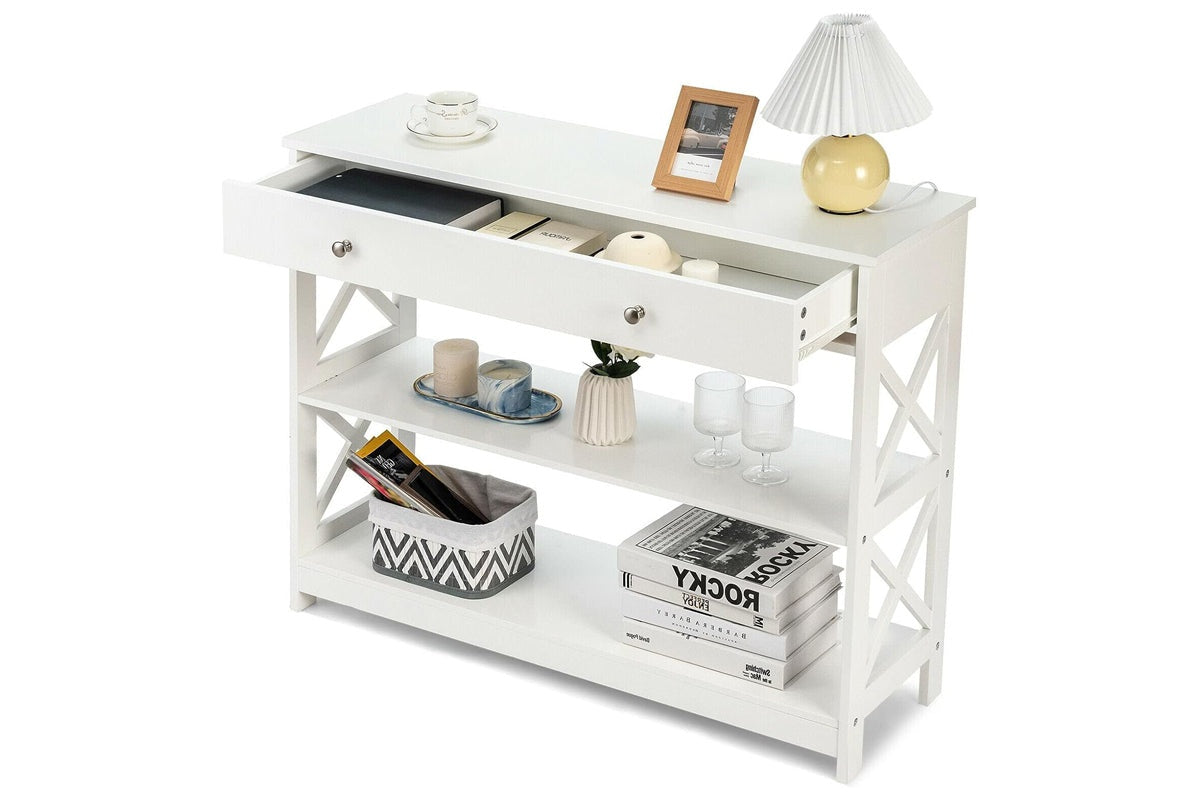 Console table styled with vases and books