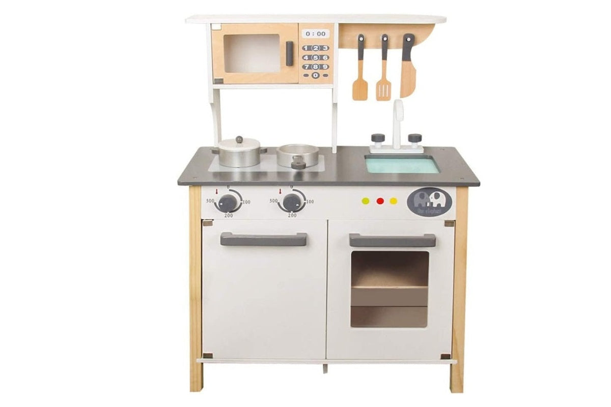 Side view of kids kitchen playset with rounded edges