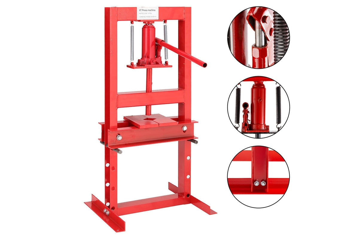 Shop press frame showing steel construction