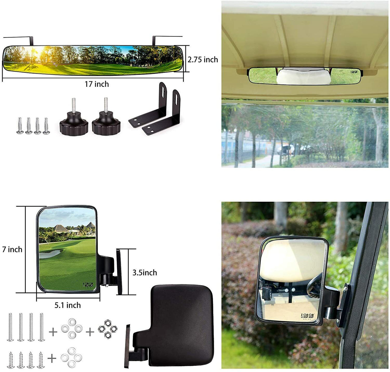 Golf cart mirrors showing ABS plastic housing