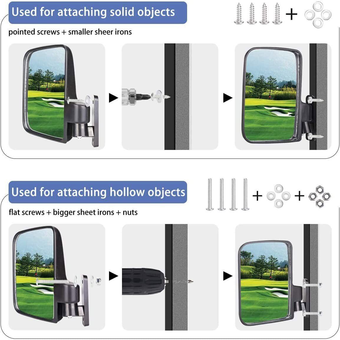 Golf cart mirrors installed on roof supports
