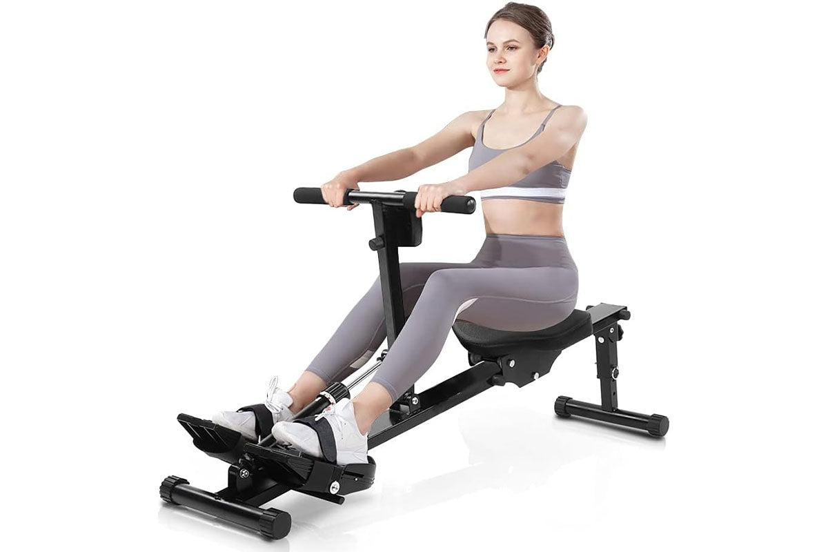 Foldable rowing machine with adjustable resistance settings