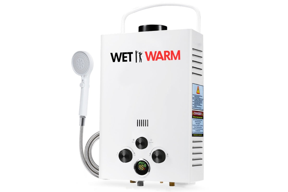 Gas water heater showing NZ approved LPG hose